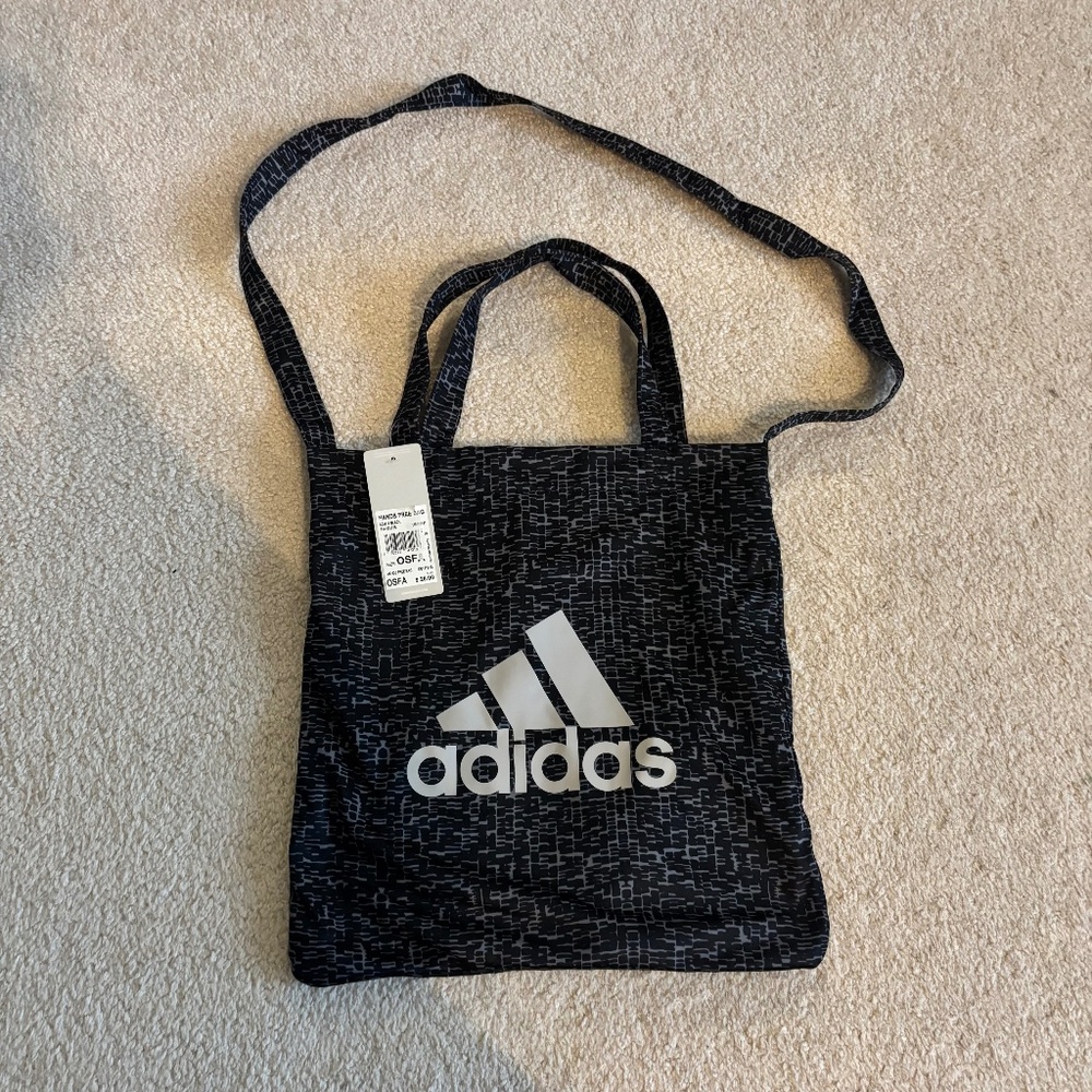 Adidas Hands Free Tote Bag Black White Logo Crossbody Shoulder OSFA NWT